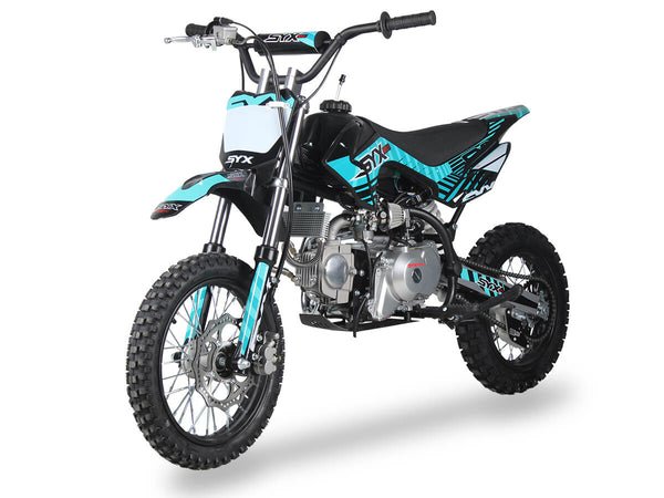 2024 SYX Moto Roost Pro 125cc Pit Bike, Oil-Cooled, Electric Start, Automatic Shifting, (14/12) Wheels, Ages 12 and up - Teal/Black