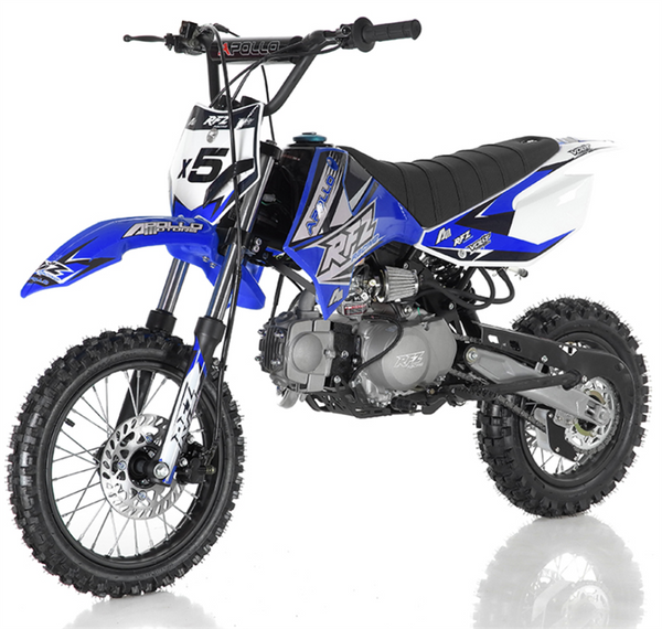 Apollo 125cc X5 Dirt Bike, 4-Speed Manual, 14/12 inch Wheels, Age 8 and up - Blue