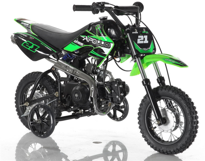 Apollo DB25 70cc Kids Dirt Bike, Automatic, Electric Start, 10/10 inch Wheels, Training Wheels Included, Ages 6 and up - Red