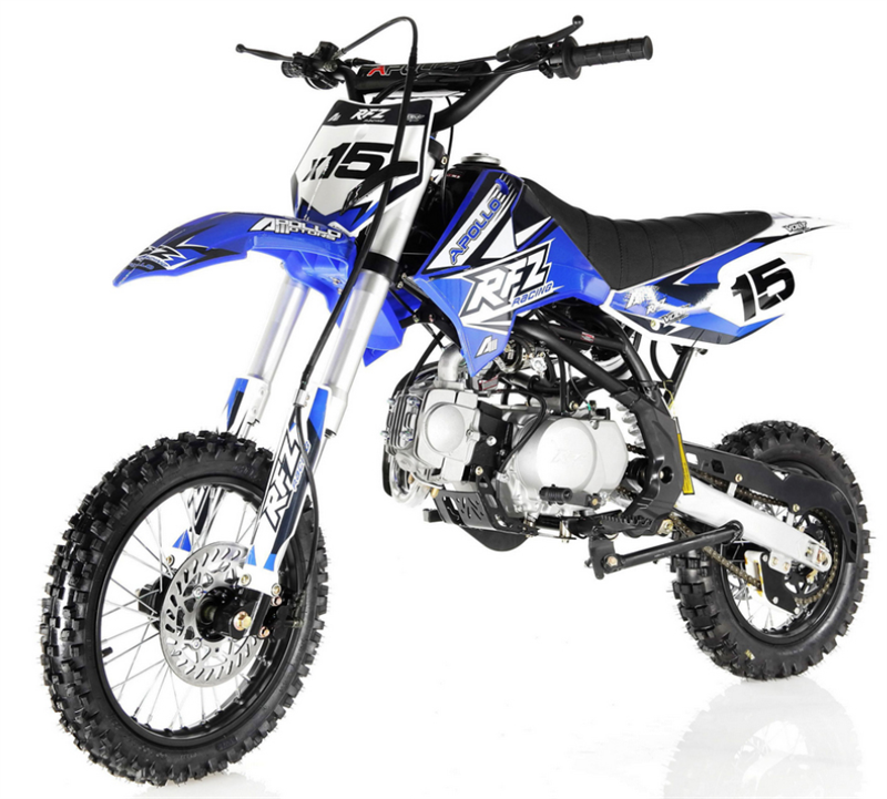 Apollo RFZ X15 125cc Dirt Bike, 4-Speed Manual, 14/12 inch Wheels, Upgraded Frame, Ages 12 and up - Black