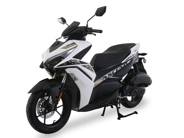 Ascend F3 150cc Street Scooter, Automatic Shifting, Hydraulic Disc Brakes, 14 inch Aluminum Wheels, Digital Speedometers - White