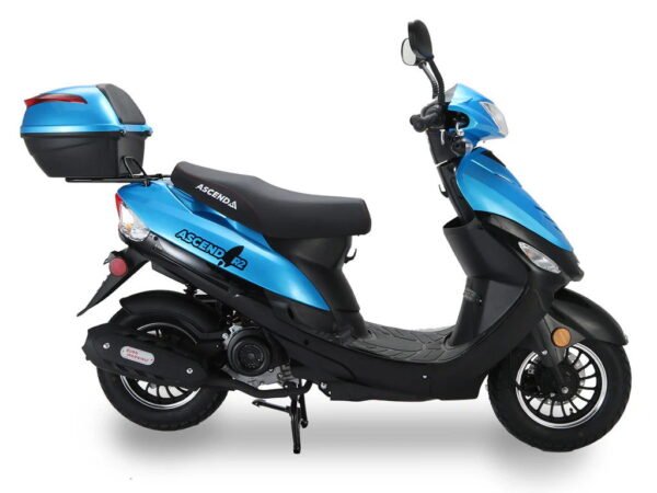 Ascend R-2 50cc Street Scooter, Automatic, Front Disc Brake, LED Headlight, Trunk Included, 50 State Legal - Metallic Red