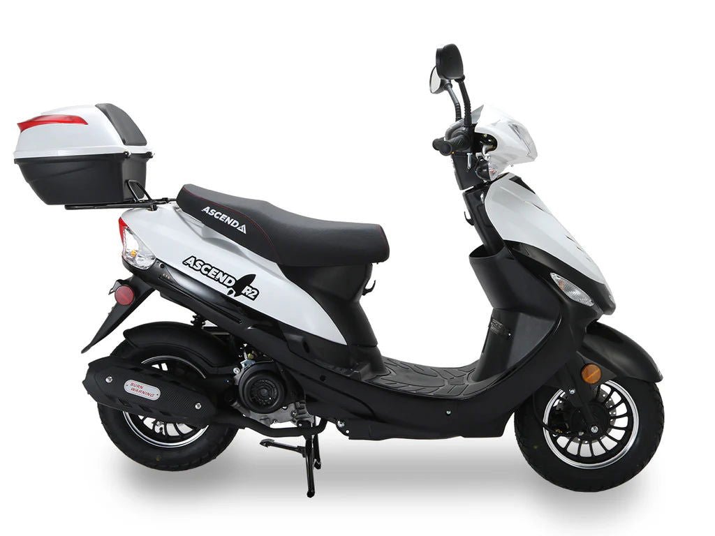 Ascend R-2 50cc Street Scooter, Automatic, Front Disc Brake, LED Headlight, Trunk Included, 50 State Legal - Metallic Red