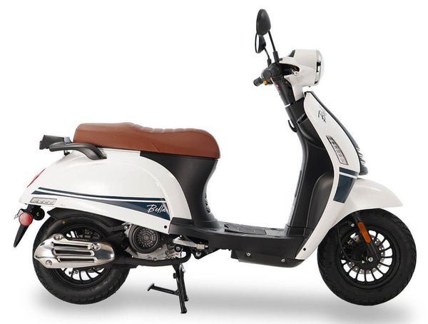 Bella 50cc Street Scooter, Automatic Shifting, 10 inch Aluminum Wheels, LED Lights - White