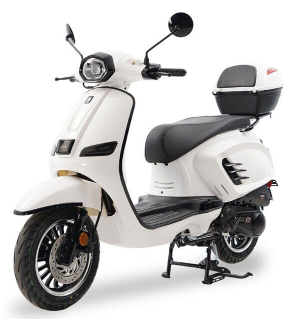 Classic 150cc Street Scooter, Automatic Shifting, 12 inch Aluminum Wheels, LED Lighting, Digital Dash, Trunk Included - Red