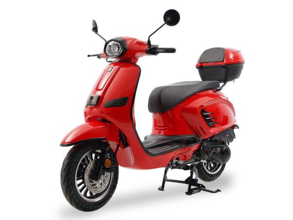 Classic 150cc Street Scooter, Automatic Shifting, 12 inch Aluminum Wheels, LED Lighting, Digital Dash, Trunk Included - Red