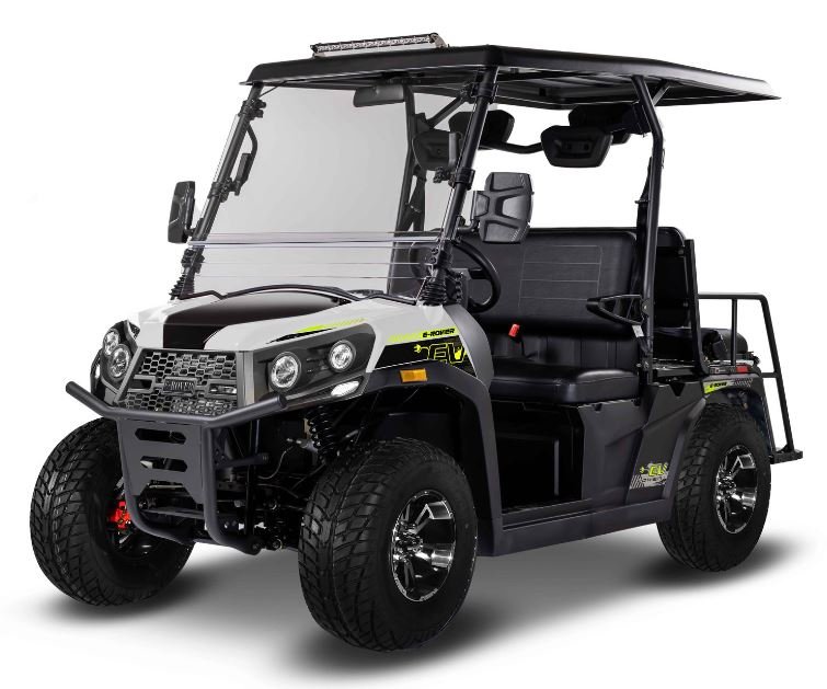 E-Rover Electric Golf Cart, Deluxe Alloy Wheels, Windshield Included - White