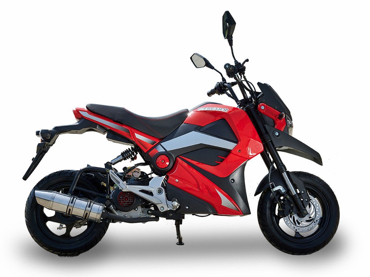 Evader 50cc Motorcycle, Automatic, Front Disc Brake, 12-inch Alloy Wheels - White