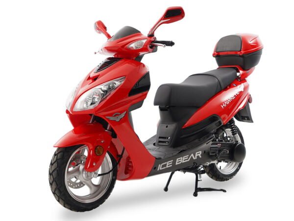 Hawkeye 150cc Street Scooter, Automatic, Front Disc Brake, 13 inch Aluminum Wheels, Trunk Included - Metallic White