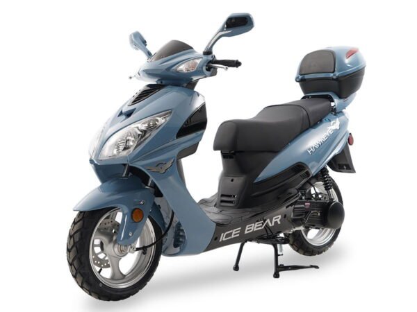 Hawkeye 150cc Street Scooter, Automatic, Front Disc Brake, 13 inch Aluminum Wheels, Trunk Included - Metallic White