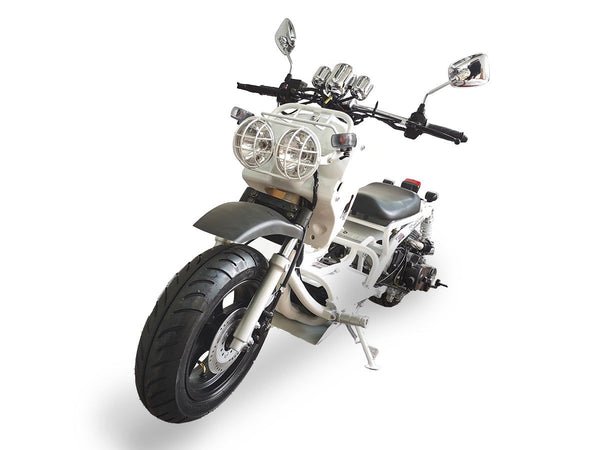 Maddog Gen I 50cc Street Scooter, Automatic, Front Disc Brake, 12 inch Aluminum Wheels, 50 State Legal - Metallic White