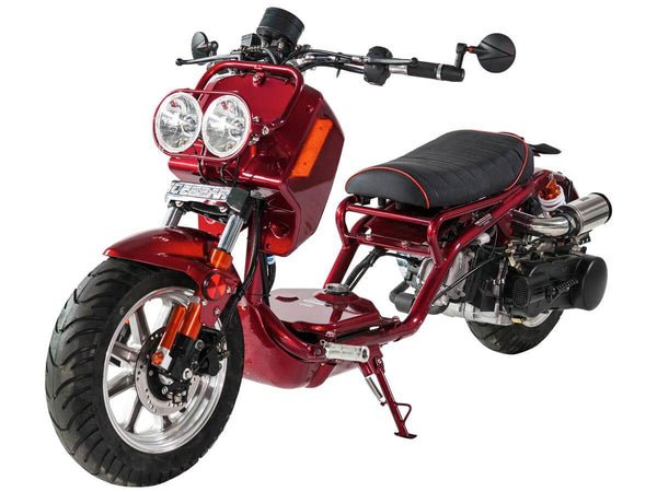 Maddog Gen IV 150cc Street Scooter, Automatic, Front Disc Brake, 12 inch Aluminum Wheels, LED Lights, Digital Speedometer, 50 State Legal - Metallic Burgundy