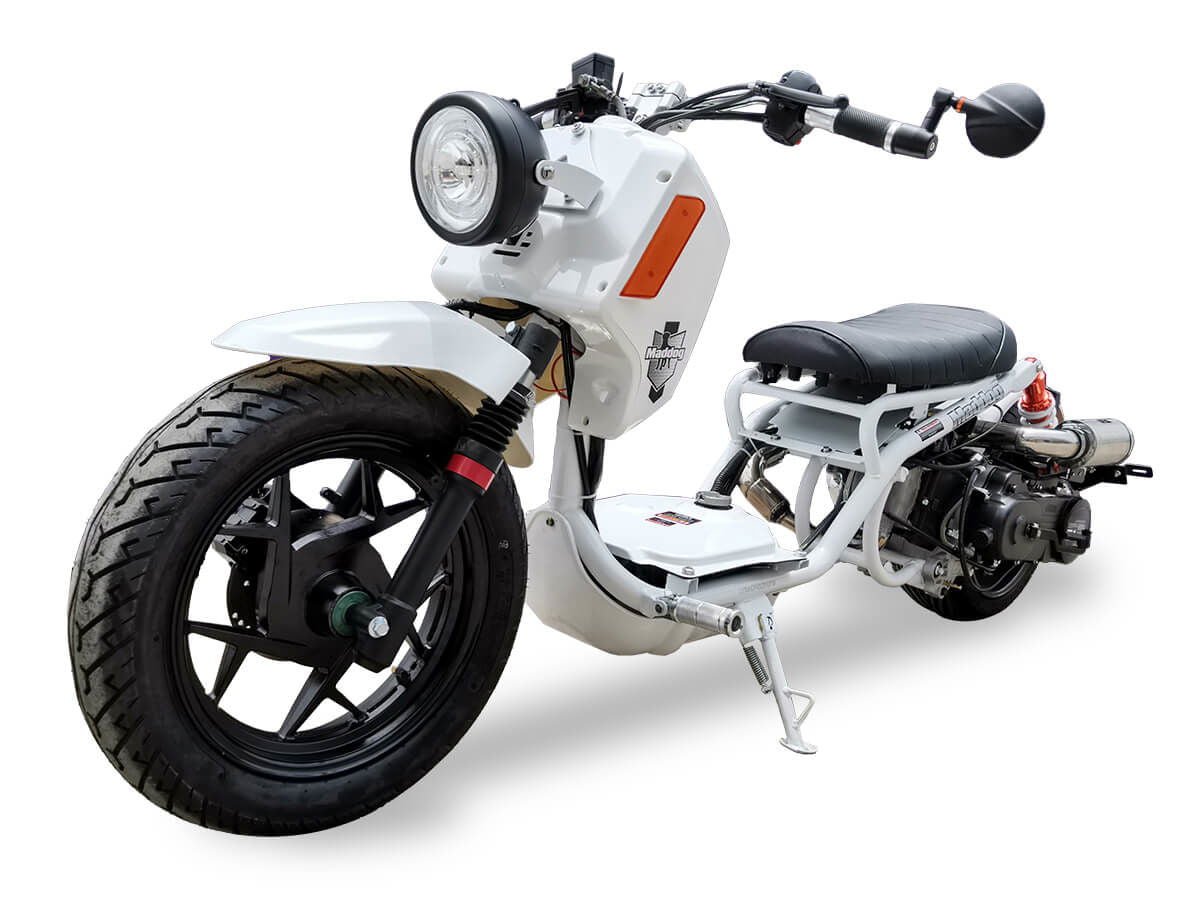 Maddog Gen V 50cc Street Scooter, Automatic, Front Disc Brake, 14 inch Aluminum Wheels, Digital Speedometer, LED Lights - Metallic White