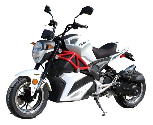 Nightwing 50cc Motorcycle, Automatic Shifting, Front Disc Brake, 12-inch Alloy Wheels - White