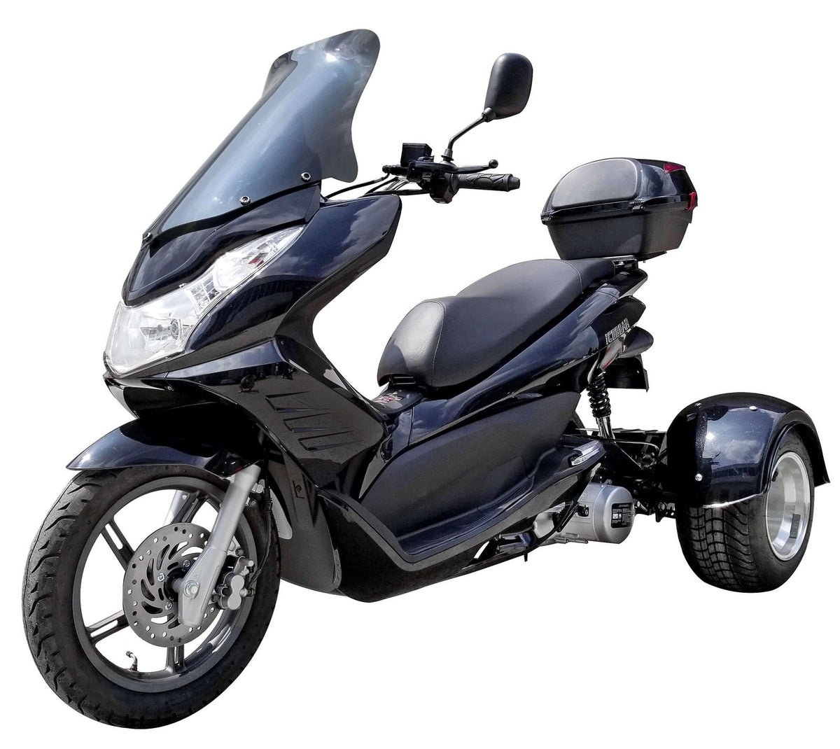 Q6 150cc Trike, Automatic Shifting, Full Wind Screen, Locking Trunk - Blue