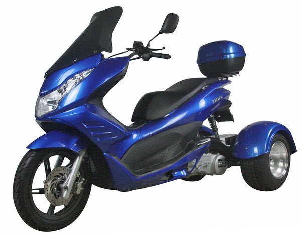 Q6 150cc Trike, Automatic Shifting, Full Wind Screen, Locking Trunk - Blue