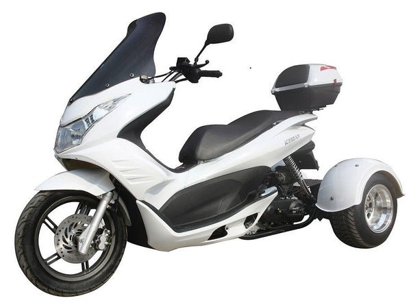Q6 50cc Trike, Automatic Shifting, Full Wind Screen, Locking Trunk - White