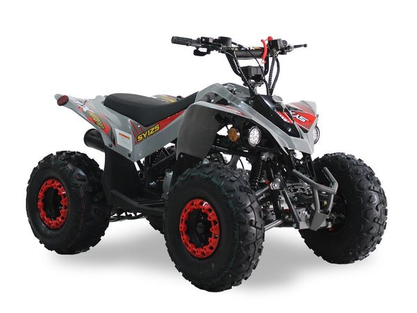 SYX 125cc Kids Sport ATV, 3-Speed Semi-automatic with Reverse, Ages 9-12 - Grey/Red