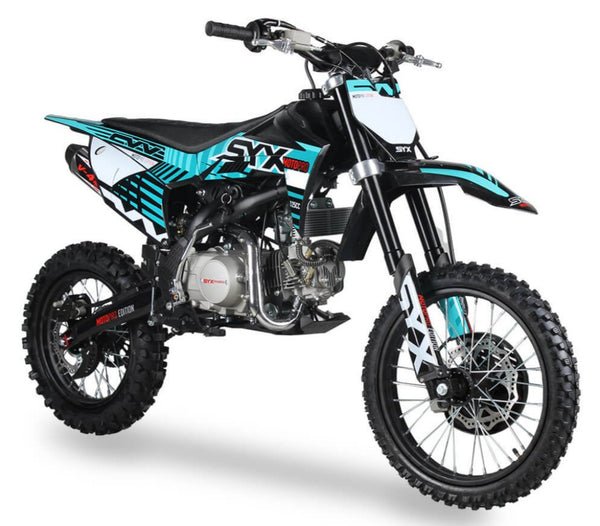 SYX Moto Pro 125cc 4-Stroke Gas Dirt Bike, 4-Speed Manual, Electric Start (17/14) Wheels, Ages 16 and up - Teal/Black