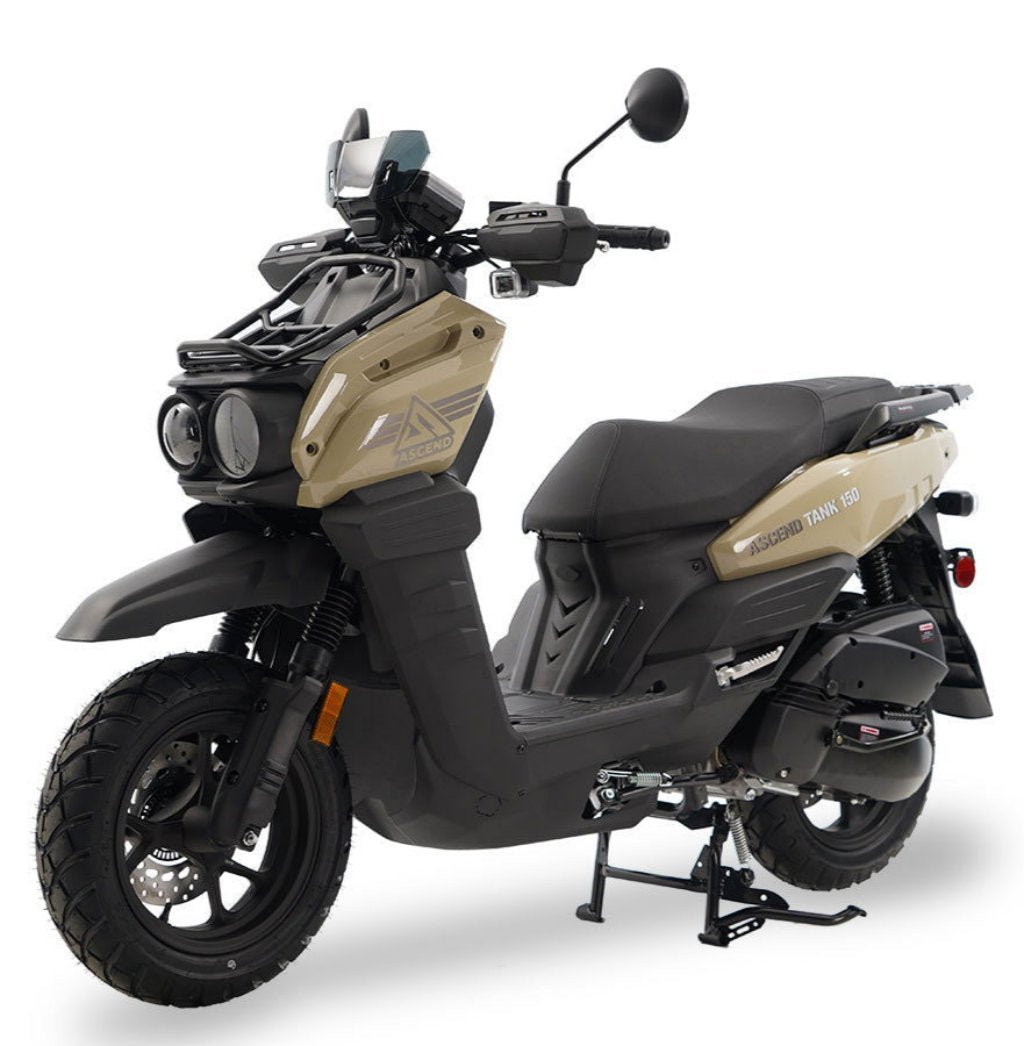 Tank 150cc Street Scooter, Automatic Shifting, Full Disc Brakes, 12 inch Wheels, LED Lights - Quicksand