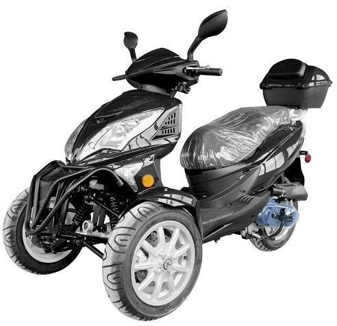Topstar 50cc Trike, 3-Wheel Motorcycle, Automatic Shifting, Trunk, 12-inch Wheels - Black