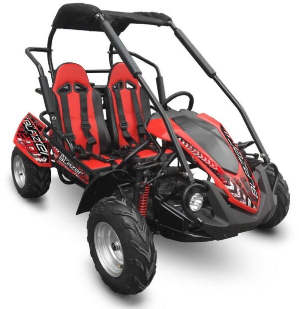 TrailMaster Blazer 200R MID-Size Go Kart, 7.5hp Torque Converter, Electric Start Reverse, Kids Ages 7-12 - Red