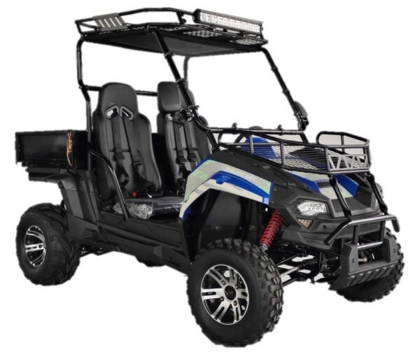TrailMaster Challenger 200EUX UTV Side-by-Side, Front Cargo Rack, Rear Dump Bed, Deluxe Alloy Wheels, LED Light Bar - Red