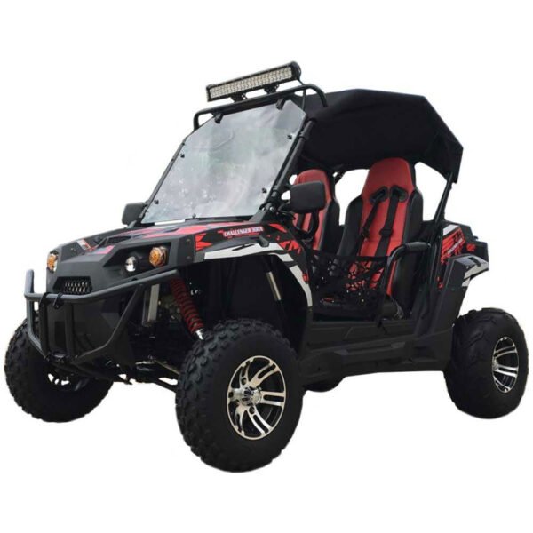 TrailMaster Challenger 200EX EFI UTV Deluxe, Windshield, Push Bar, Alloy Wheels, Light Bar - Red