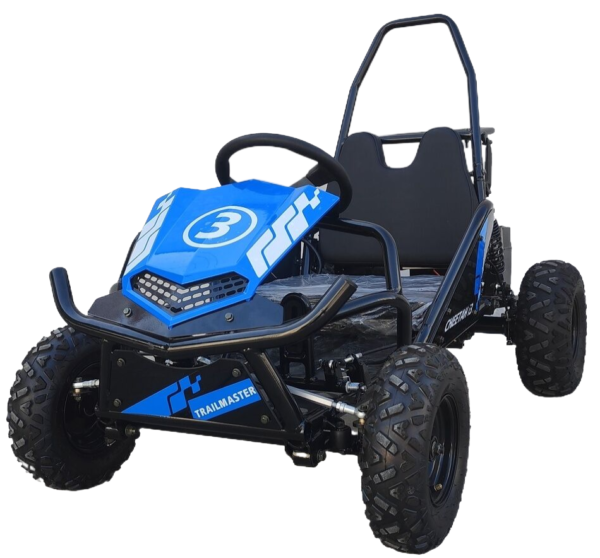 TrailMaster Cheetah 3 Kids Mini Go Kart, 80cc gas engine, seat belt, Kids Ages 4-9 - Blue