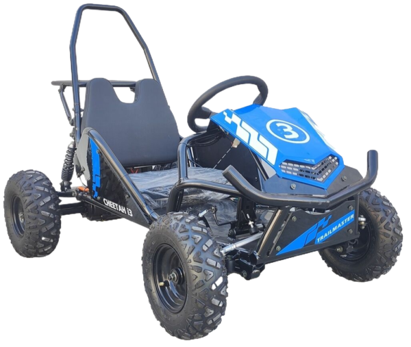 TrailMaster Cheetah i3 Kids Electric Mini Go Kart, 3-Speed settings, with Reverse, Kids Ages 4-9 - Blue