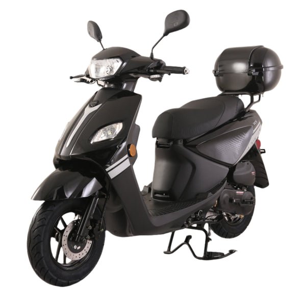 TrailMaster Flash 50cc Street Scooter, CVT Automatic, LED Lights, Rear Trunk Included - Black