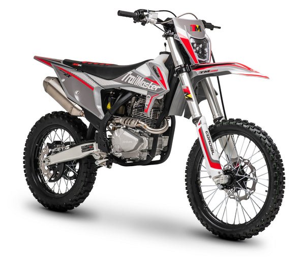 TrailMaster LX250 Dirt Bike, 6-Speed Manual, Dual Disc Brakes, Electric Start with Kick backup, (21/18) Wheels - Red