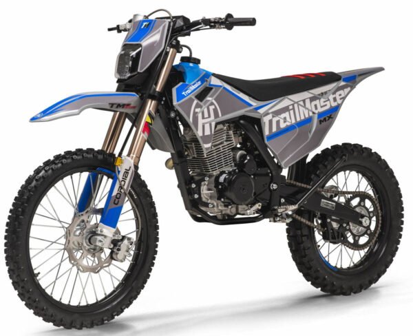 TrailMaster MX250-Pro Dirt Bike, 5-Speed Manual, Dual Disc Brakes, Electric Start (21/18) Wheels - Blue