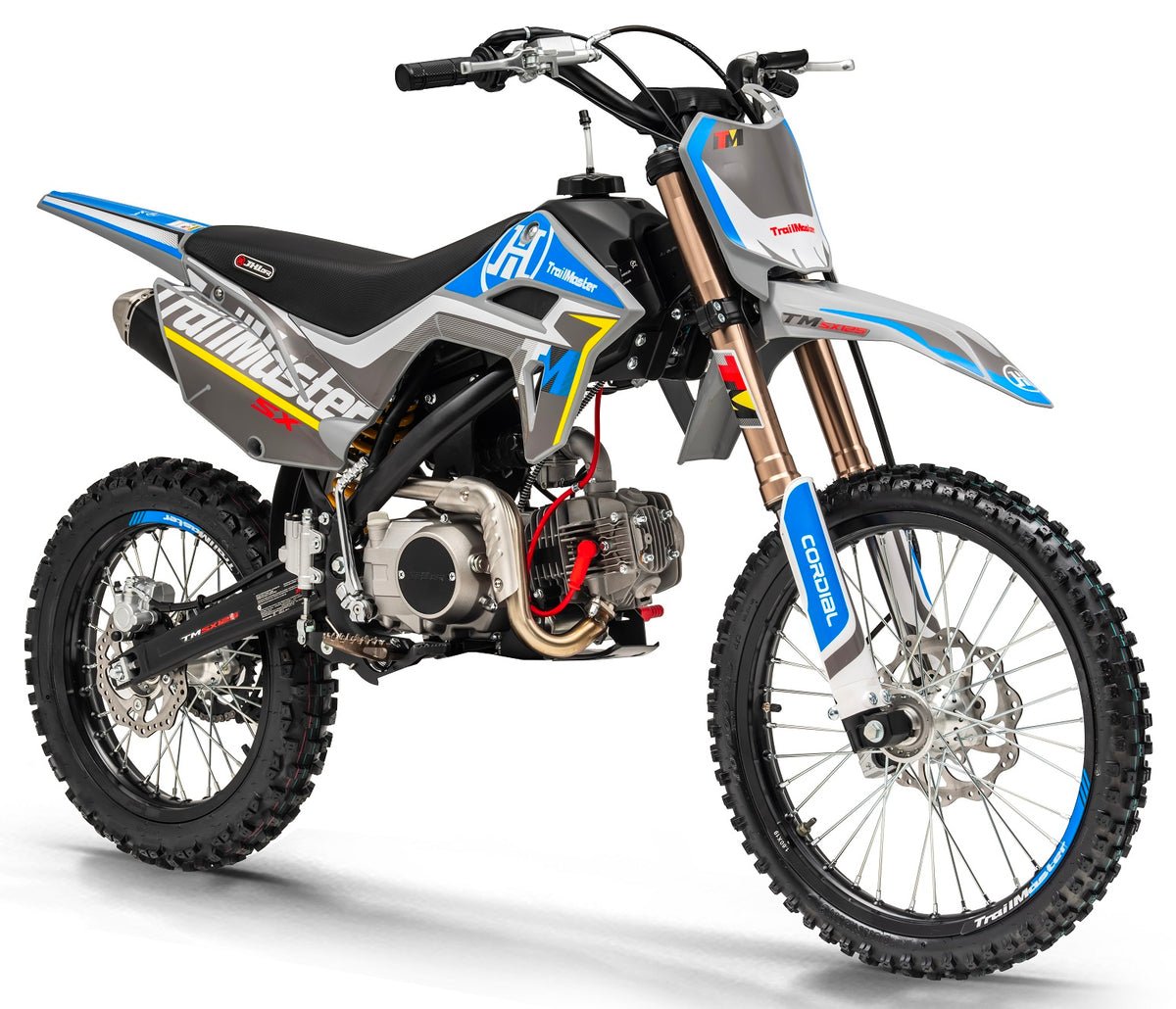 TrailMaster SX125 Pro Series Dirt Bike, Electric Start, 4-Speed Manual, Dual Disc Brakes, (19/16) Wheels - Red