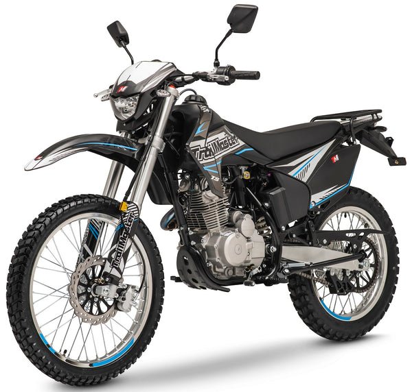 TrailMaster T5 Dual Sport Dirt Bike, 5-Speed Manual, 223cc Engine, Dual Disc Brakes, Electric Start with Kick backup, (21/18) Wheels - Blue