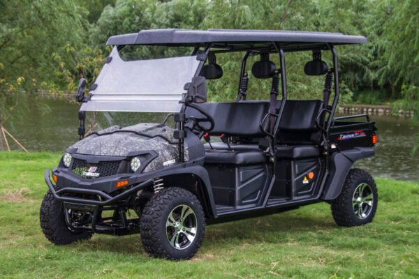 TrailMaster Taurus 80ED-U 4-Seat Electric Golf Cart with Dump Bed, 72 Volt, Aluminum Alloy Wheels - Tree Camo