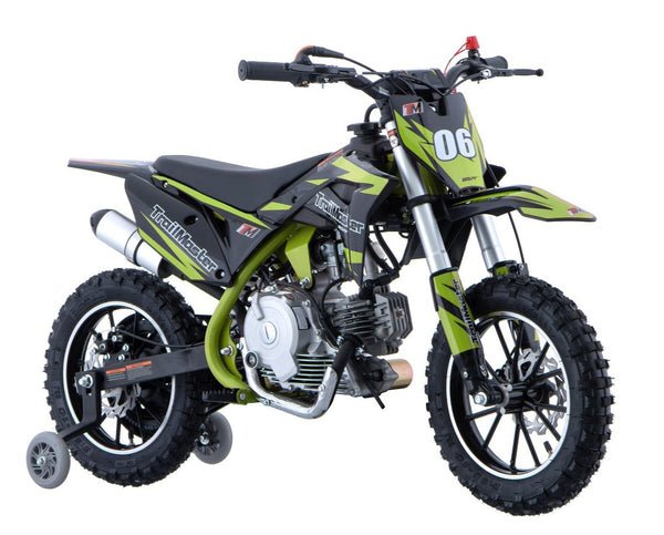 TrailMaster TM06 60cc Gas Dirt Bike, with Electric Start, Automatic, Training Wheels Included, Ages 6-9 - Green