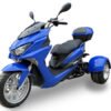 Trifecta 50cc Street Trike, Automatic, Disc Brakes, Aluminum Wheels, Trunk and Windshield Included - Metallic Blue