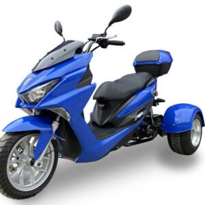 trifecta-50cc-street-trike-automatic-disc-brakes-aluminum-wheels-trunk-and-windshield-included-metallic-blue