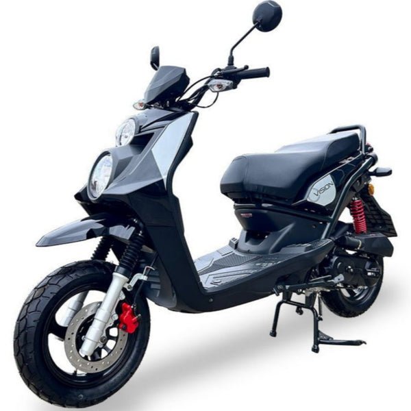 Vision 50cc Street Scooter, Automatic Shifting, Front Disc/Rear Drum Brakes, 12 inch Aluminum Wheels - Black