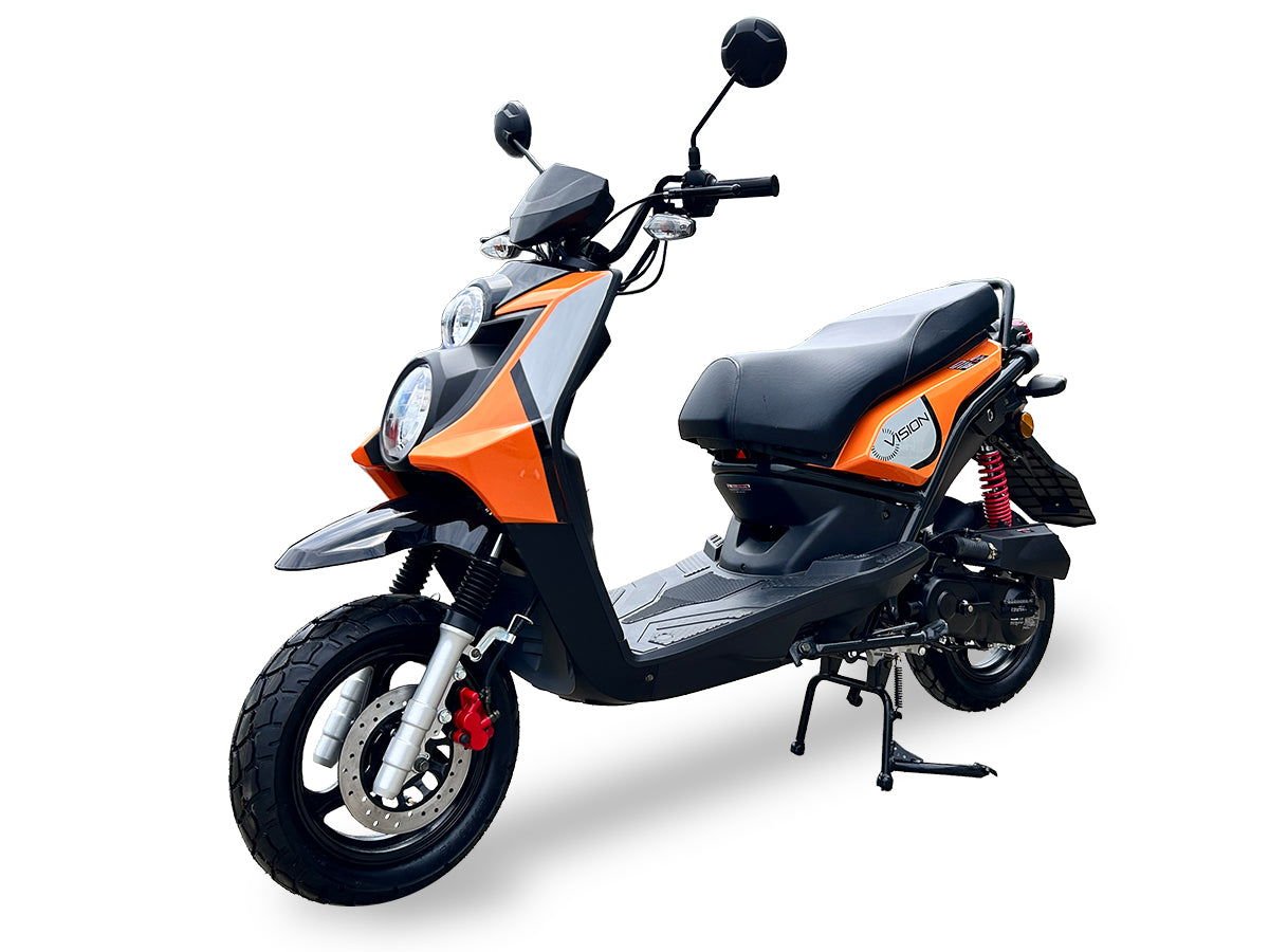 Vision 50cc Street Scooter, Automatic Shifting, Front Disc/Rear Drum Brakes, 12 inch Aluminum Wheels - Black