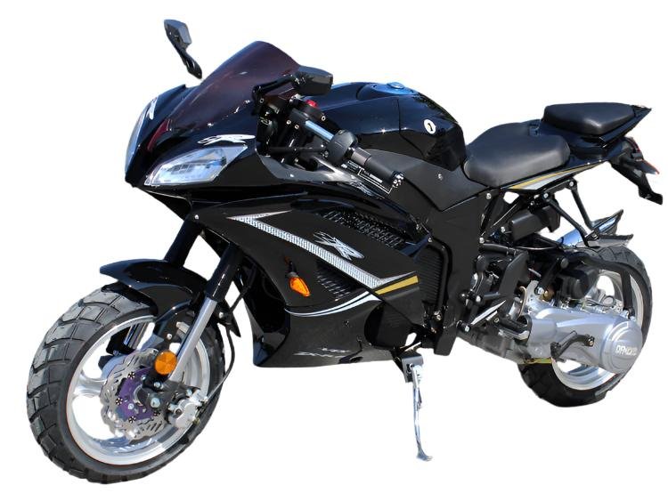 Wasp 50cc Sport Motorcycle, Automatic Shifting, Front Disc Brake, 13-inch Alloy Wheels - Black