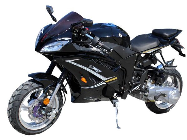 Wasp 50cc Sport Motorcycle, Automatic Shifting, Front Disc Brake, 13-inch Alloy Wheels - Black