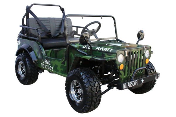 Willys Style Jeep Go Kart, 125cc Gas Engine, 3-speed with Reverse, Ages 12 and up - Army Green