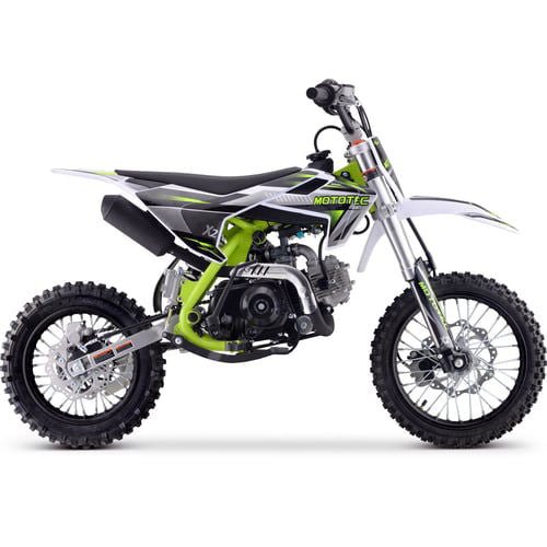 X2 Kids Gas Dirt Bike, Electric Start 110cc 4-Stroke, Semi Automatic, 14/12 inch Wheels, Ages 12 and up - Green
